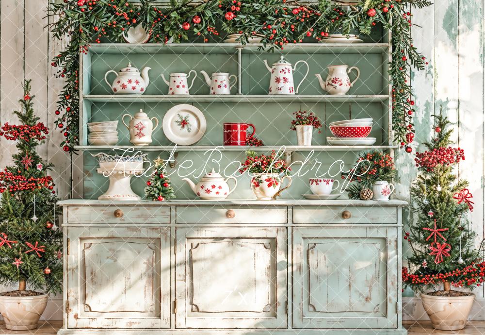 Kate Noël Cuisine Soleil Armoire Vert Décors Toile de fond conçue par Emetselch - Kate Backdrop FR