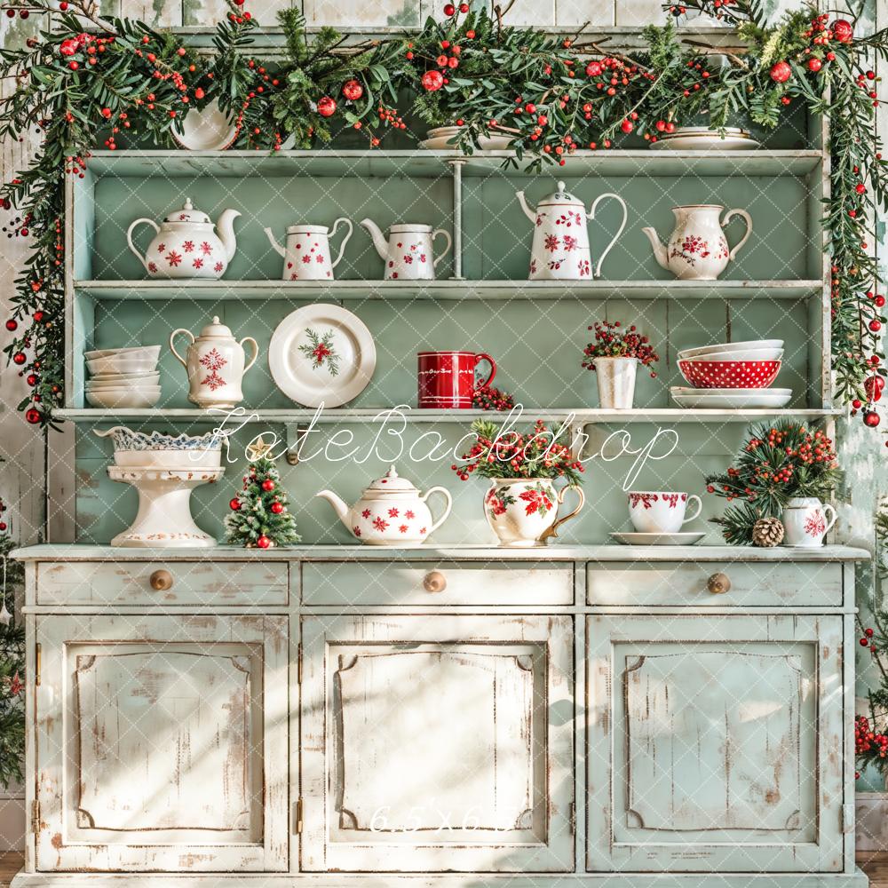Kate Noël Cuisine Soleil Armoire Vert Décors Toile de fond conçue par Emetselch - Kate Backdrop FR