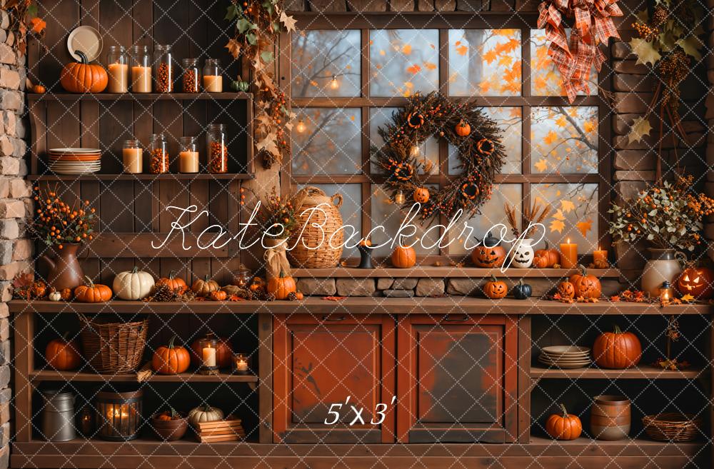 Kate Automne Citrouille Orange Cuisine Famille Toile de fond conçue par Emetselch - Kate Backdrop FR