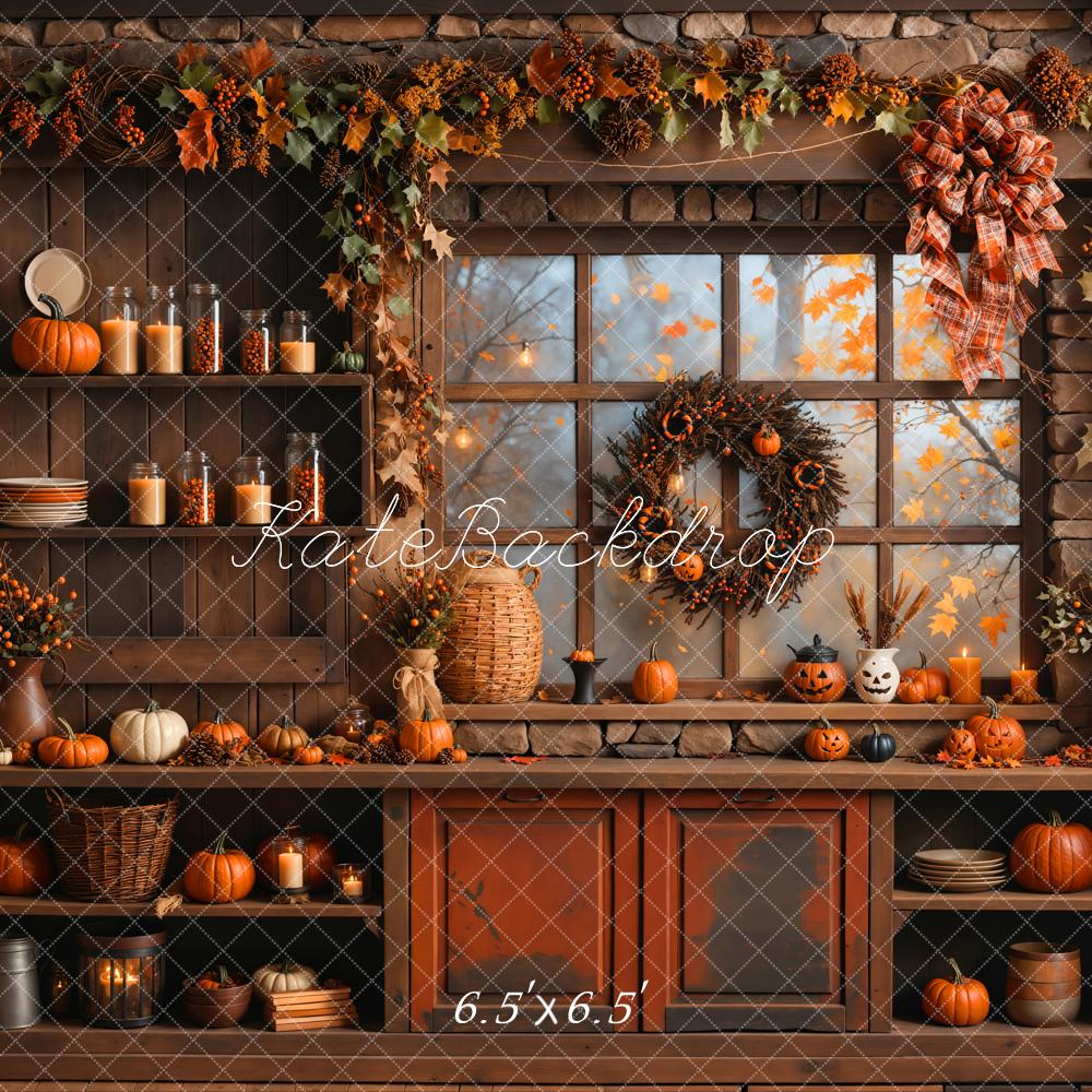 Kate Automne Citrouille Orange Cuisine Famille Toile de fond conçue par Emetselch - Kate Backdrop FR