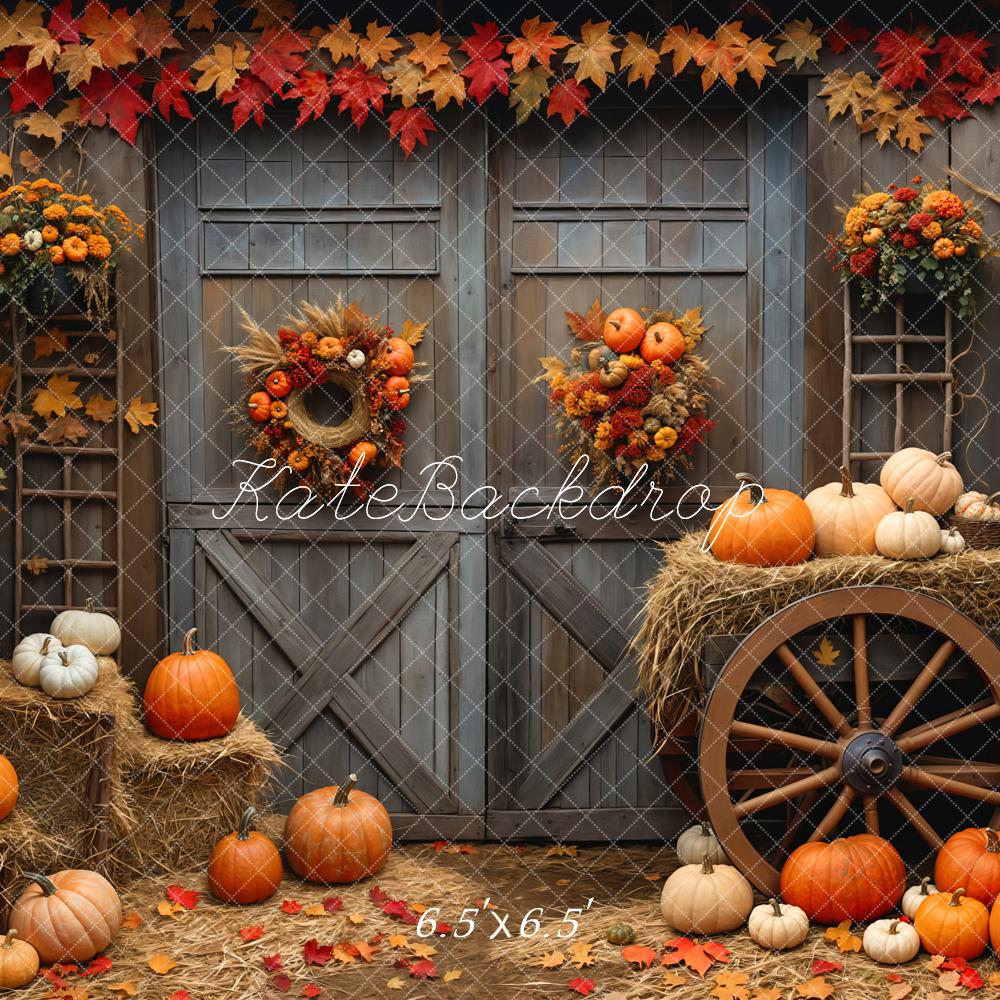 Kate Automne Grange Porte en bois Érable Citrouille Toile de fond conçue par Emetselch - Kate Backdrop FR