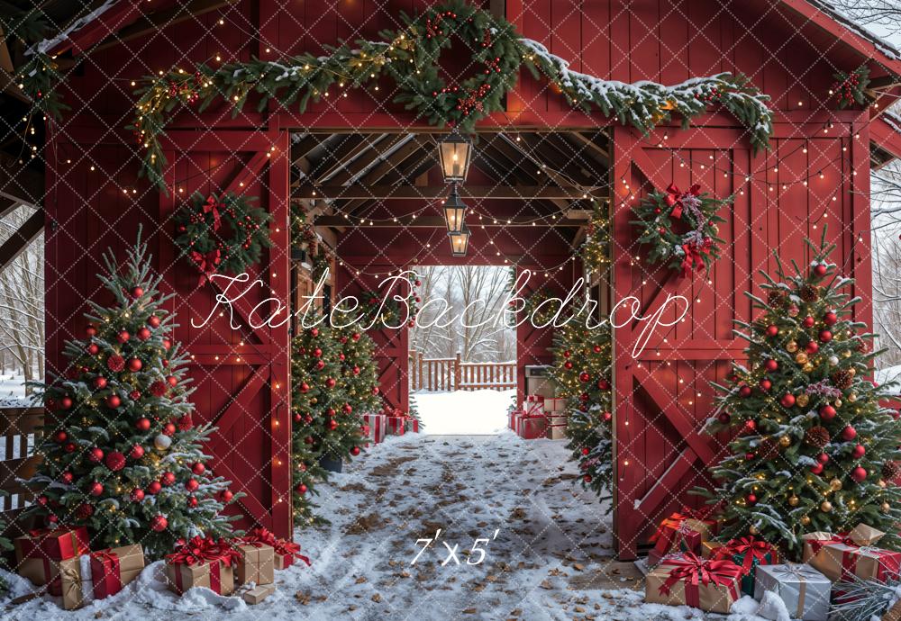 Kate Noël Grange Rouge Porte Neige Toile de fond conçue par Emetselch - Kate Backdrop FR