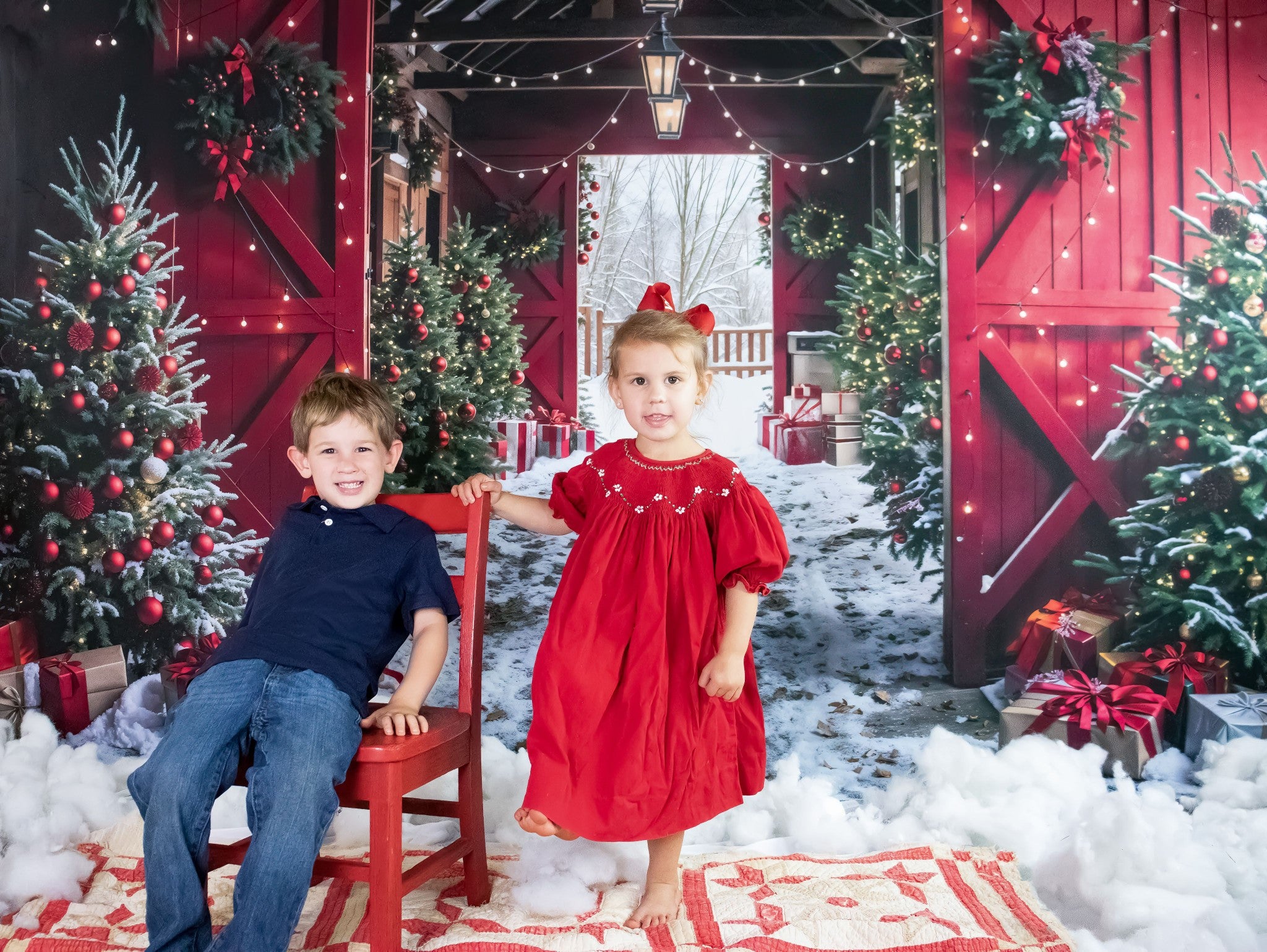 Kate Noël Grange Rouge Porte Neige Toile de fond conçue par Emetselch - Kate Backdrop FR