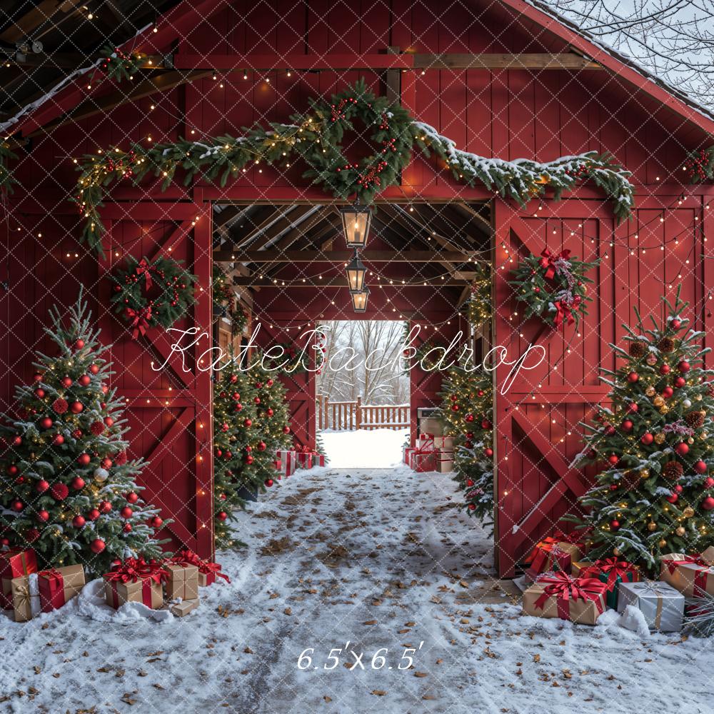 Kate Noël Grange Rouge Porte Neige Toile de fond conçue par Emetselch - Kate Backdrop FR