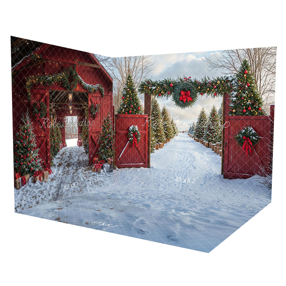 Offres Éclair #4 Kate Noël Grange Rouge Neige Allée Forêt Porte Ensemble de chambre - Kate Backdrop FR
