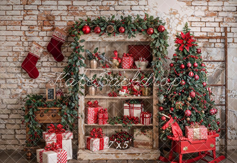 Kate Noël Armoires Rétro Mur de briques Cadeaux Toile de fond conçue par Emetselch - Kate Backdrop FR
