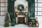 Kate Noël Rideaux Vert Cheminée Mur de briques Toile de fond conçue par Emetselch - Kate Backdrop FR