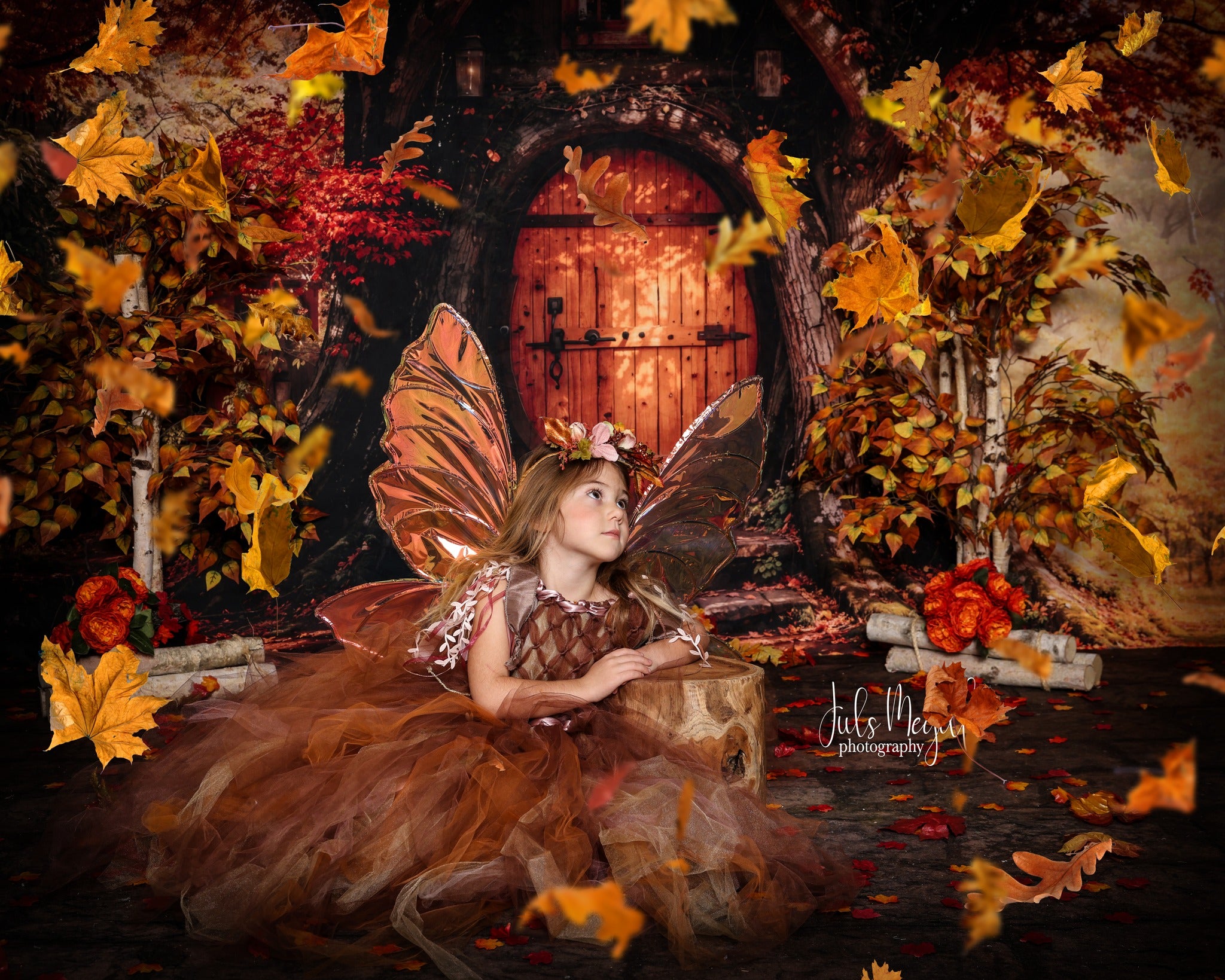 Kate Automne Feuilles d'érable Cabane Forêt Toile de fond conçue par Emetselch - Kate Backdrop FR