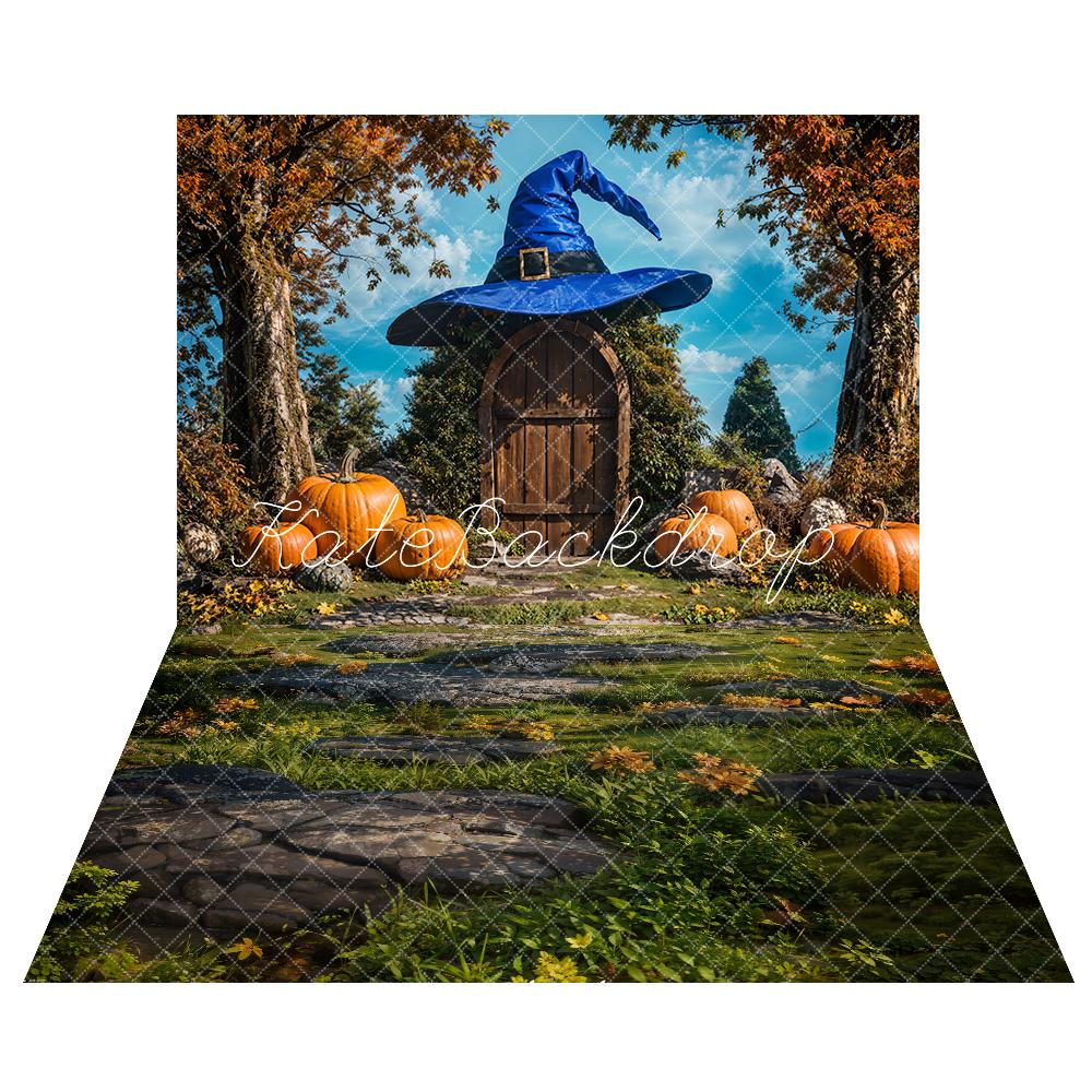 Kate Automne Érable Chapeau Magique Maison Toile de fond+Vert Herbe Pierres Sol Toile de fond - Kate Backdrop FR