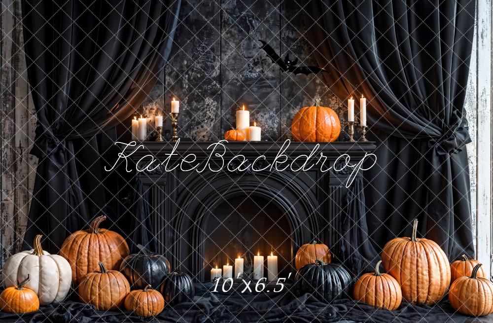 Kate Halloween Noir Rideaux Cheminée Citrouille Toile de fond conçue par Emetselch - Kate Backdrop FR
