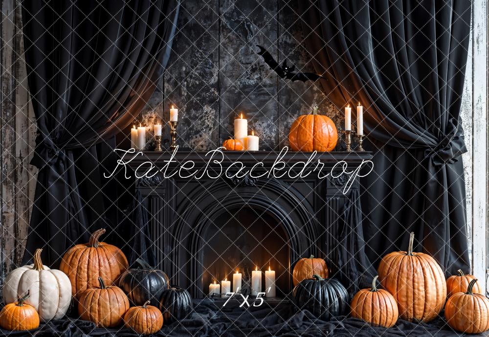 Kate Halloween Noir Rideaux Cheminée Citrouille Toile de fond conçue par Emetselch - Kate Backdrop FR