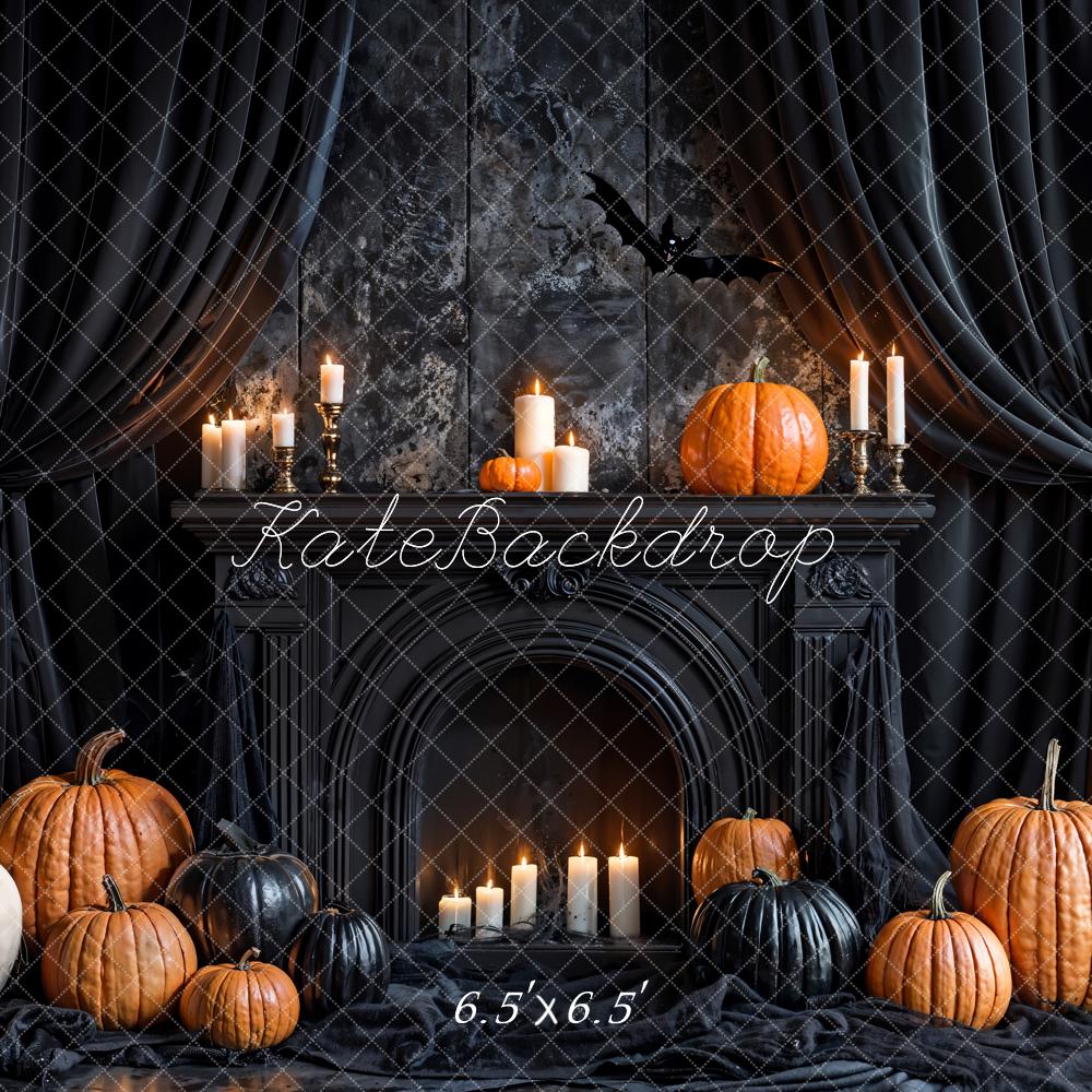 Kate Halloween Noir Rideaux Cheminée Citrouille Toile de fond conçue par Emetselch - Kate Backdrop FR