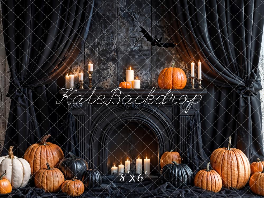 Kate Halloween Noir Rideaux Cheminée Citrouille Toile de fond conçue par Emetselch - Kate Backdrop FR