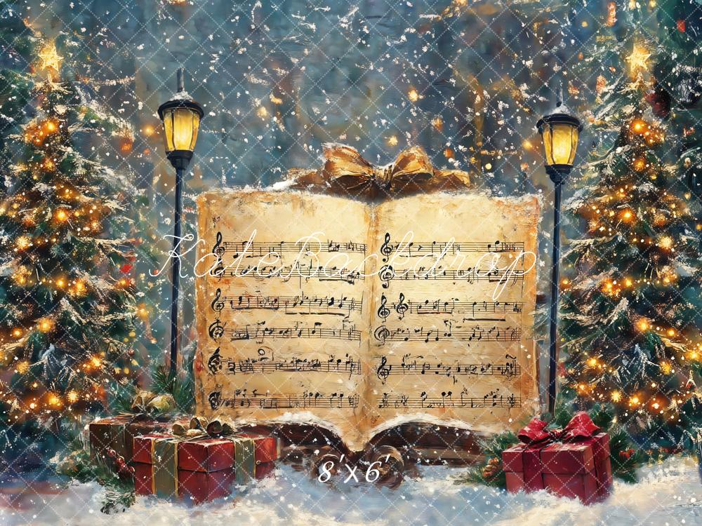 Kate Arbre de Noël Partitions Neige Musique Toile de fond conçue par GQ - Kate Backdrop FR