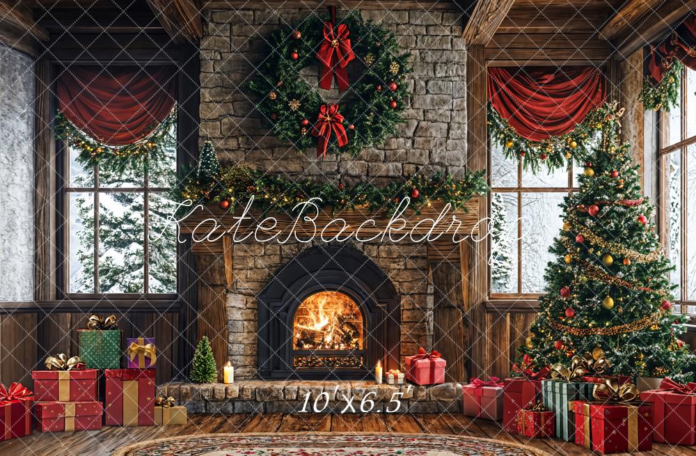 Kate Arbre de Noël Cheminée Cadeau Fenêtre Toile de fond conçue par Emetselch - Kate Backdrop FR