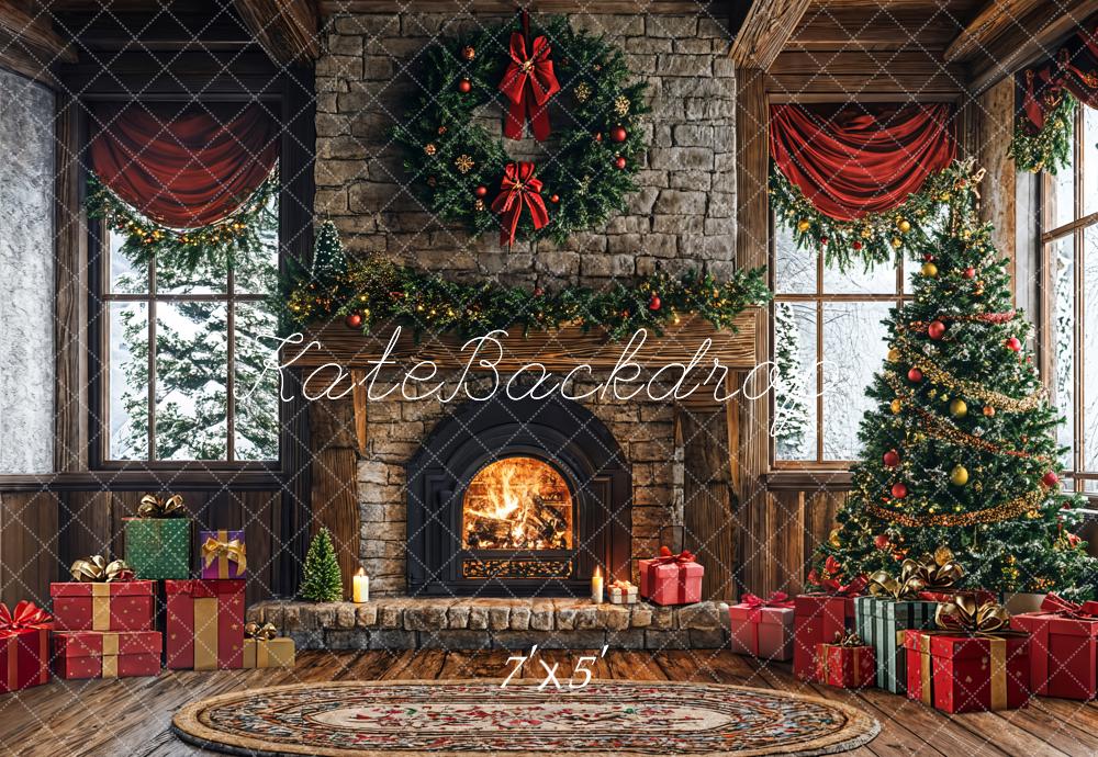 Kate Arbre de Noël Cheminée Cadeau Fenêtre Toile de fond conçue par Emetselch - Kate Backdrop FR