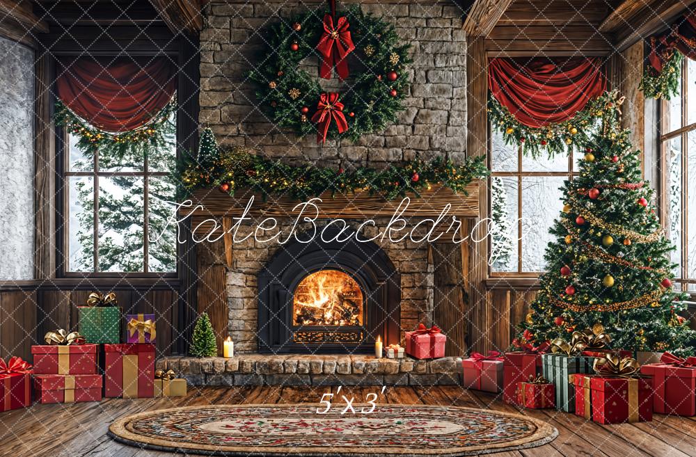 Kate Arbre de Noël Cheminée Cadeau Fenêtre Toile de fond conçue par Emetselch - Kate Backdrop FR