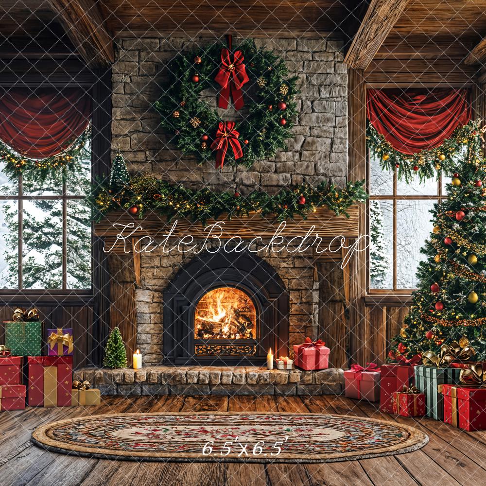 Kate Arbre de Noël Cheminée Cadeau Fenêtre Toile de fond conçue par Emetselch - Kate Backdrop FR