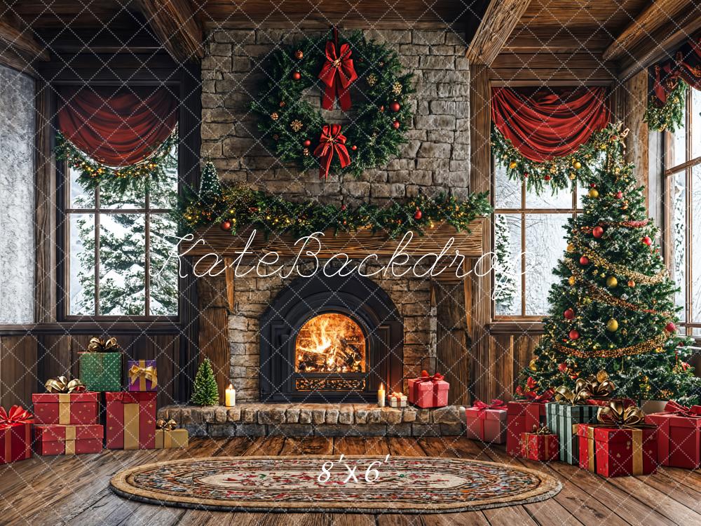 Kate Arbre de Noël Cheminée Cadeau Fenêtre Toile de fond conçue par Emetselch - Kate Backdrop FR