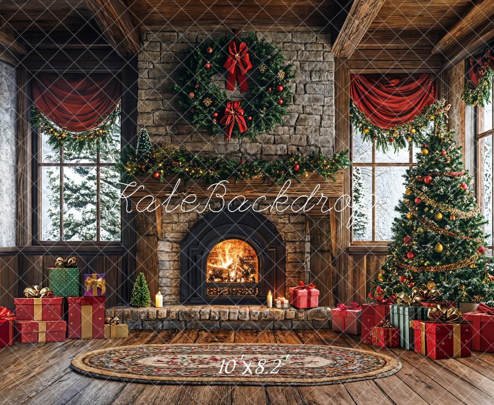 Kate Arbre de Noël Cheminée Cadeau Fenêtre Toile de fond conçue par Emetselch - Kate Backdrop FR