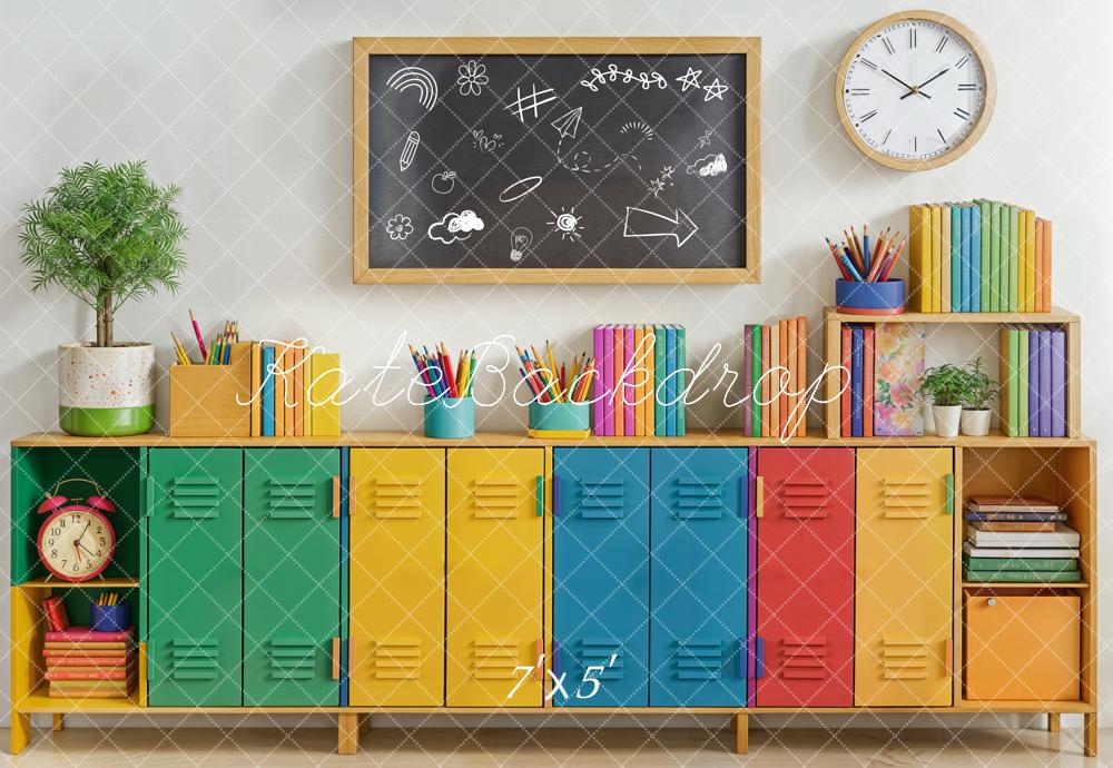 Kate Scolaire Coloré Casiers Tableau noir Livres Toile de fond conçue par Emetselch - Kate Backdrop FR