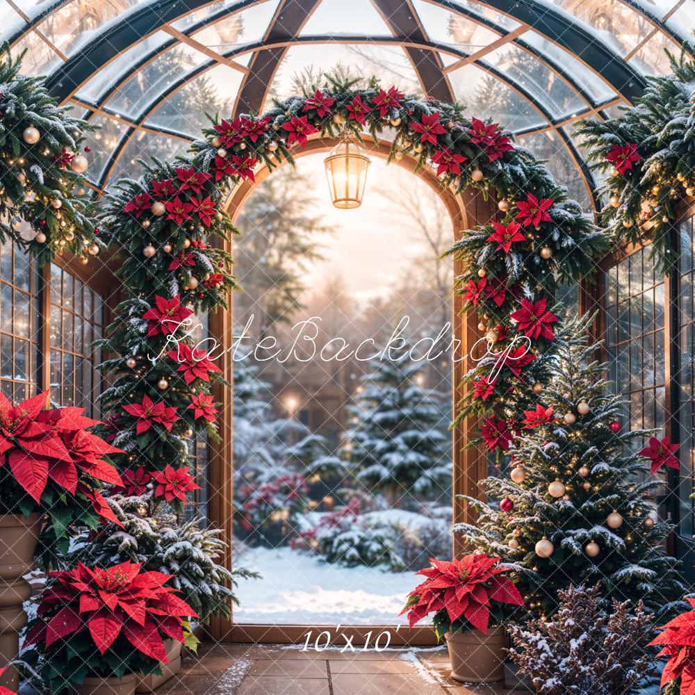 Kate Noël Verre Serre Plantes Neige Fleurs Toile de fond conçue par Emetselch - Kate Backdrop FR