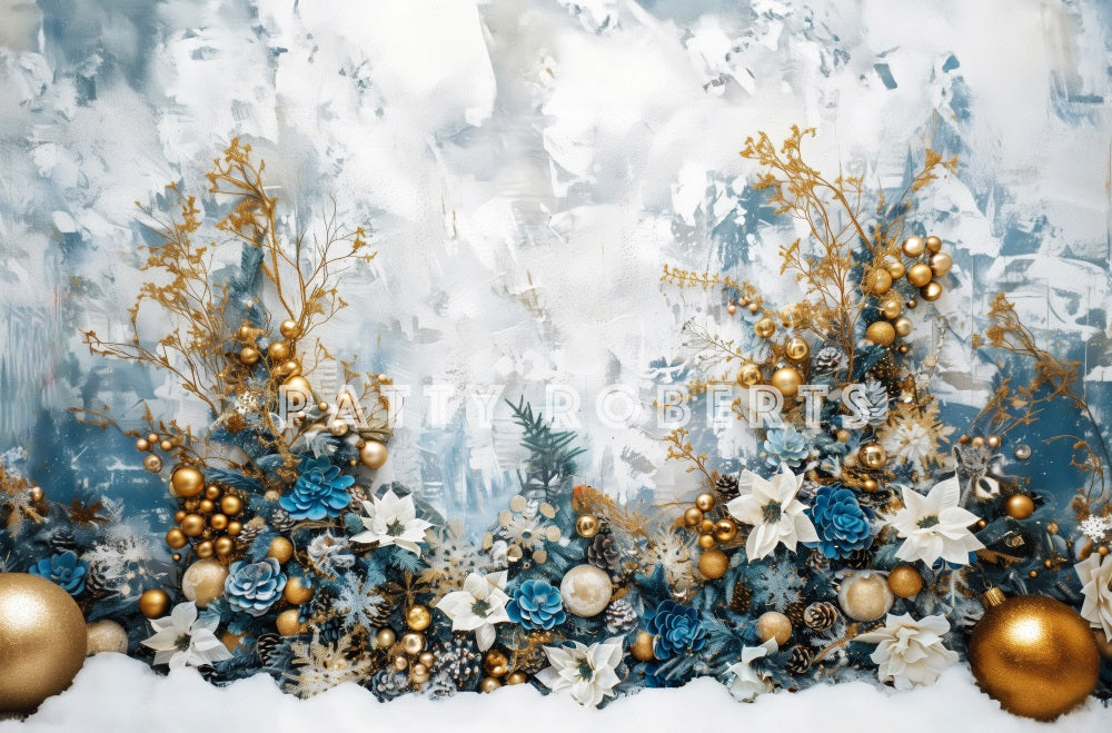 Kate Décors Doré Bleu Noël Fleurs Toile de fond conçue par Patty Robert - Kate Backdrop FR