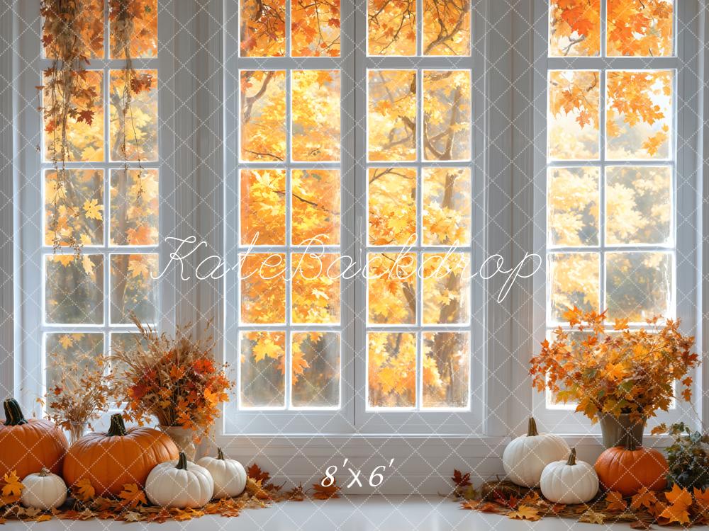 Kate Automne Blanc Rétro Fenêtre Érable Toile de fond conçue par Emetselch - Kate Backdrop FR