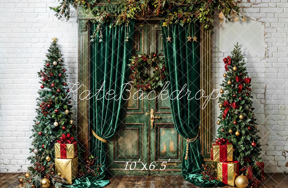 Kate Arbre de Noël Vert Rideaux Porte Rétro Toile de fond conçue par Emetselch - Kate Backdrop FR