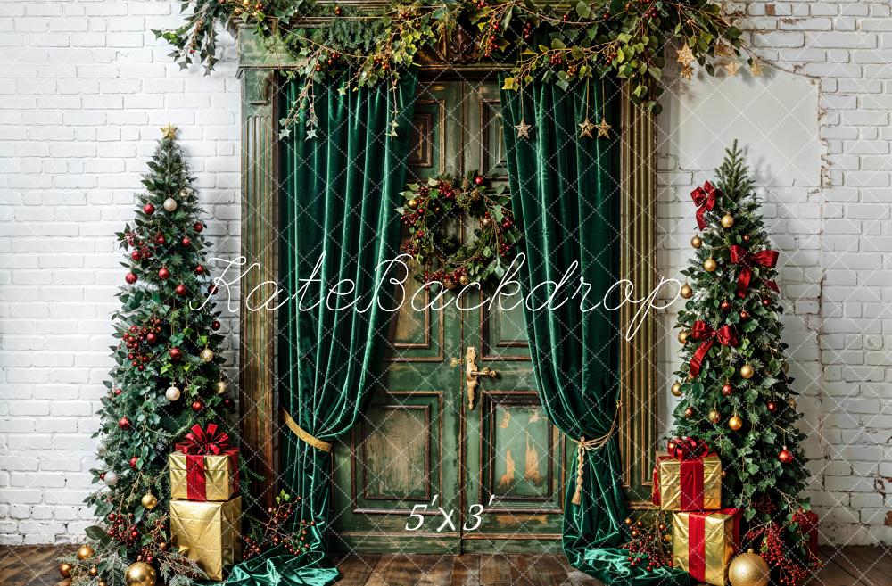 Kate Arbre de Noël Vert Rideaux Porte Rétro Toile de fond conçue par Emetselch - Kate Backdrop FR