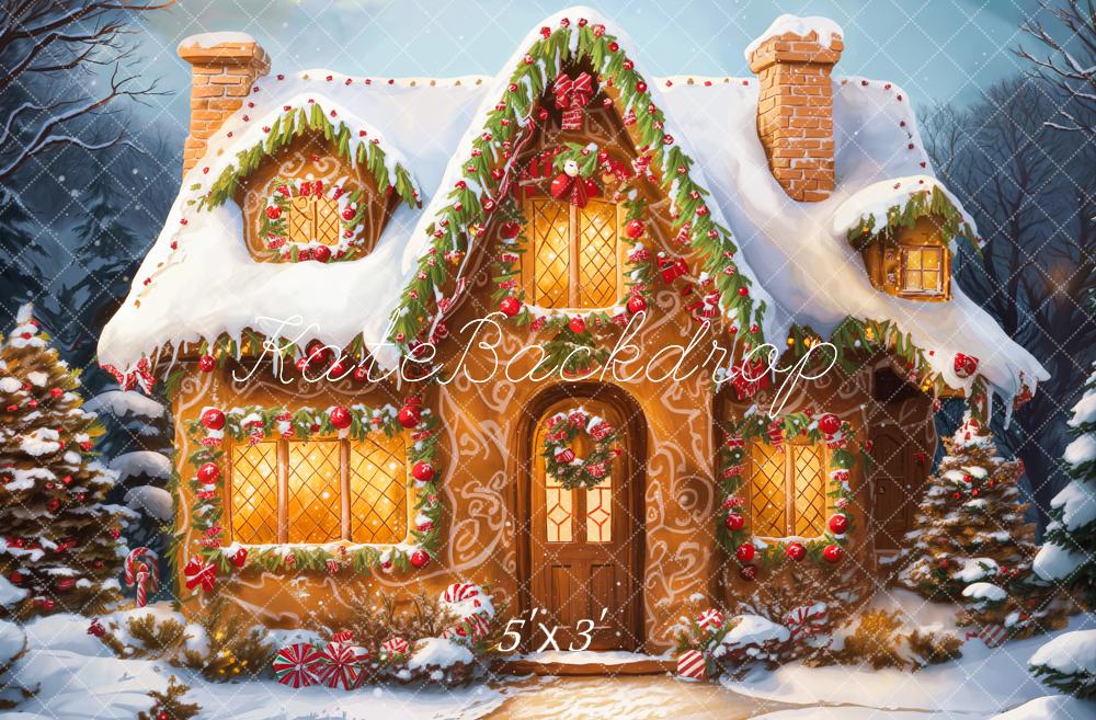 Kate Noël Dessin animé Maison Neige Hiver Toile de fond conçue par Emetselch - Kate Backdrop FR