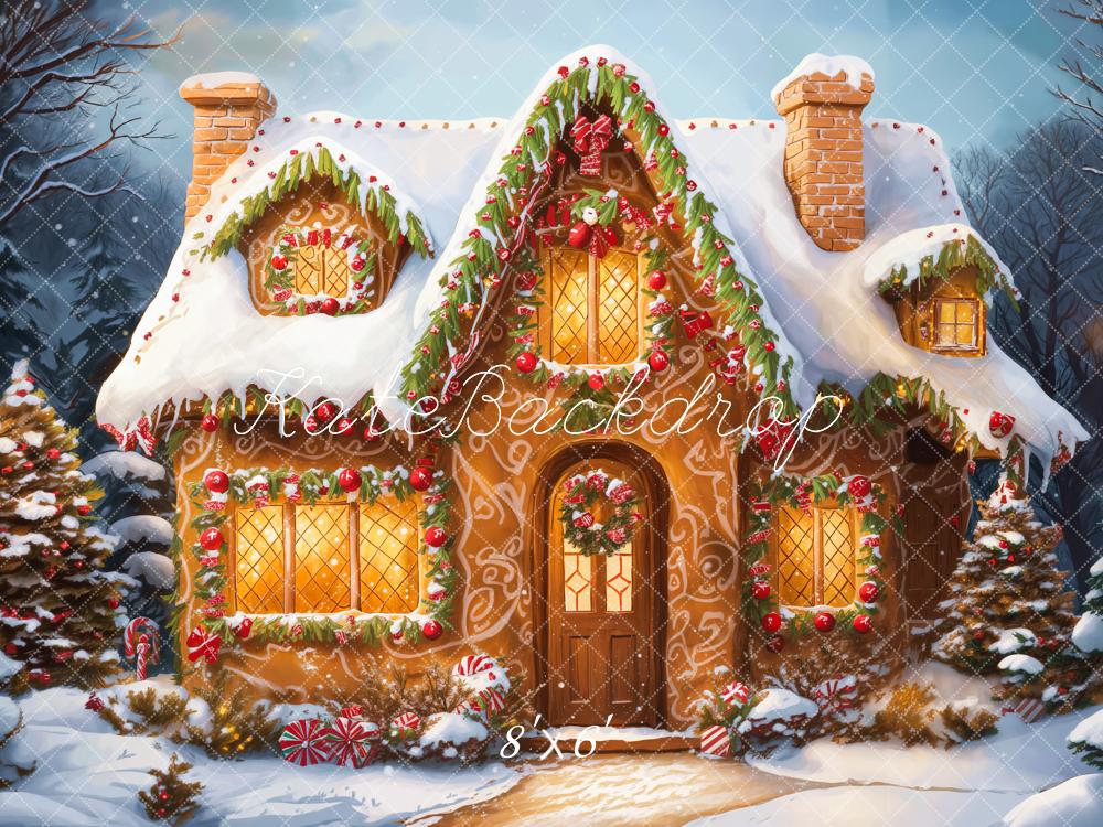 Kate Noël Dessin animé Maison Neige Hiver Toile de fond conçue par Emetselch - Kate Backdrop FR