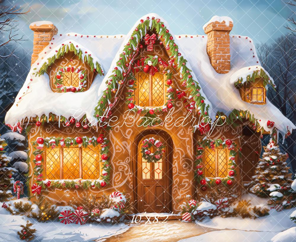 Kate Noël Dessin animé Maison Neige Hiver Toile de fond conçue par Emetselch - Kate Backdrop FR