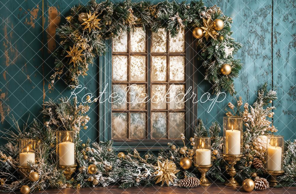 Kate Noël Mur Bleu Fenêtre Bougies Toile de fond conçue par Emetselch - Kate Backdrop FR