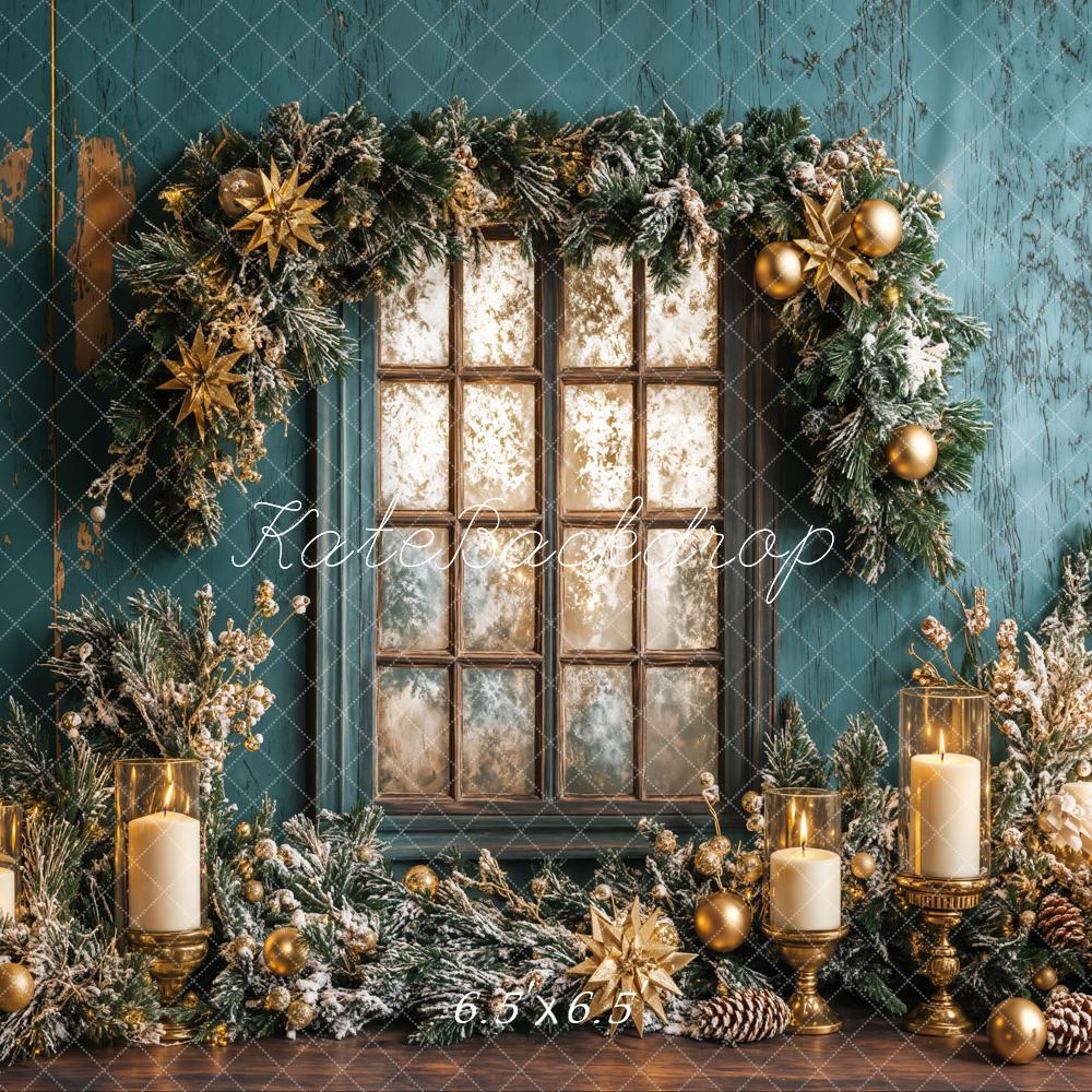 Kate Noël Mur Bleu Fenêtre Bougies Toile de fond conçue par Emetselch - Kate Backdrop FR