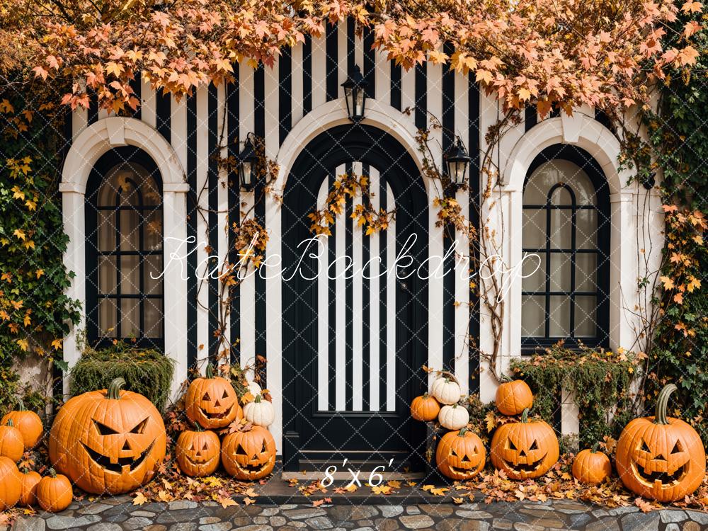 Kate Halloween Rayé Noir et Blanc Porte Citrouille Toile de fond conçue par Emetselch - Kate Backdrop FR