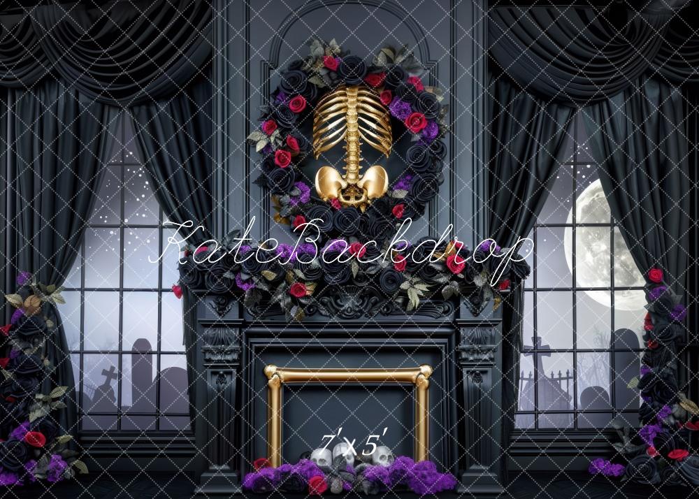 Kate Halloween Chambre Squelette Cheminée Toile de fond conçue par Mini MakeBelieve - Kate Backdrop FR