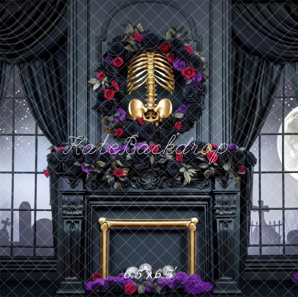 Kate Halloween Chambre Squelette Cheminée Toile de fond conçue par Mini MakeBelieve - Kate Backdrop FR