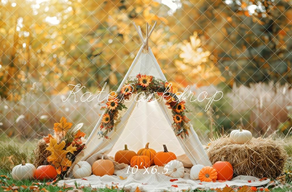 Kate Automne Tipi Décors Citrouilles Toile de fond conçue par Patty Robert - Kate Backdrop FR