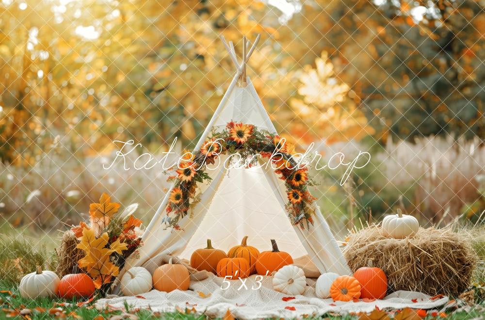 Kate Automne Tipi Décors Citrouilles Toile de fond conçue par Patty Robert - Kate Backdrop FR