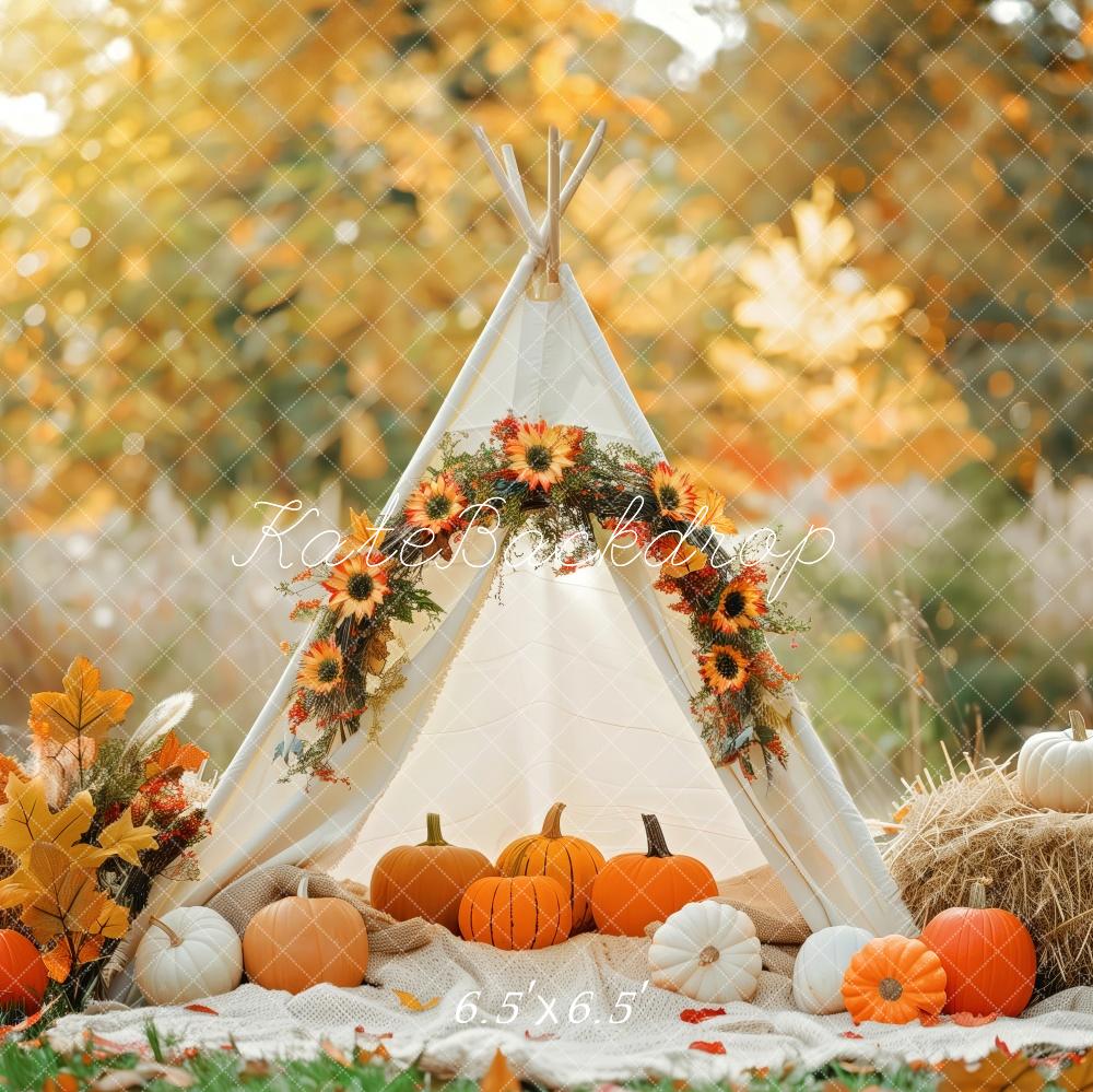Kate Automne Tipi Décors Citrouilles Toile de fond conçue par Patty Robert - Kate Backdrop FR