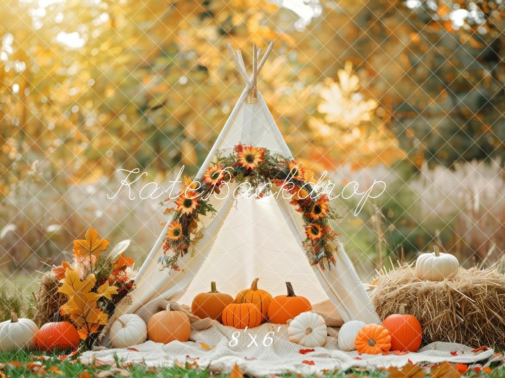 Kate Automne Tipi Décors Citrouilles Toile de fond conçue par Patty Robert - Kate Backdrop FR