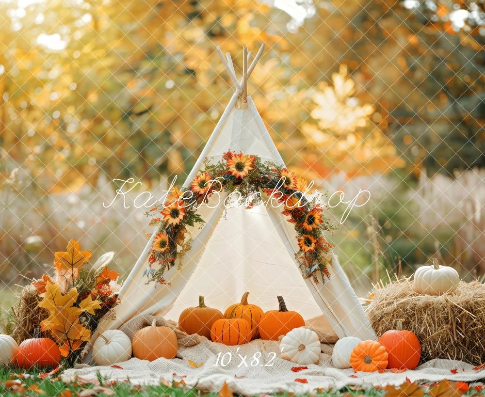 Kate Automne Tipi Décors Citrouilles Toile de fond conçue par Patty Robert - Kate Backdrop FR