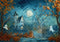 Kate Halloween Maison hantée Lune Bleu Nuit Toile de fond conçue par Patty Robert - Kate Backdrop FR
