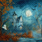 Kate Halloween Maison hantée Lune Bleu Nuit Toile de fond conçue par Patty Robert - Kate Backdrop FR