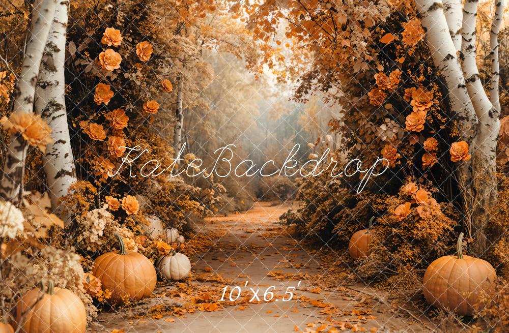 Kate Automne Érable Forêt Fleurs Citrouille Toile de fond conçue par Emetselch - Kate Backdrop FR