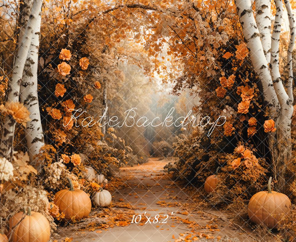 Kate Automne Érable Forêt Fleurs Citrouille Toile de fond conçue par Emetselch - Kate Backdrop FR