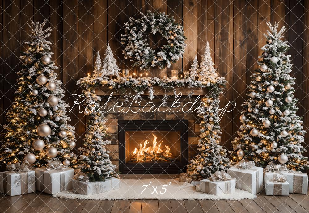 Kate Sapin de Noël Cheminée Mur en bois Toile de fond conçue par Emetselch - Kate Backdrop FR