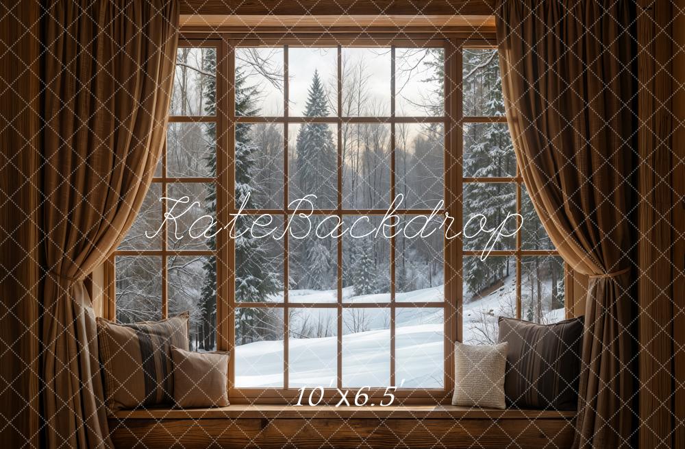 Kate Hiver Fenêtre Scène de neige Rideau Toile de fond conçue par Emetselch - Kate Backdrop FR