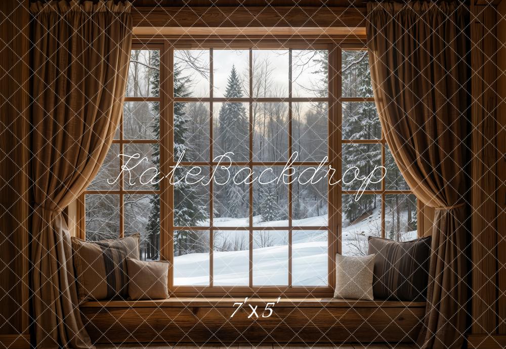 Kate Hiver Fenêtre Scène de neige Rideau Toile de fond conçue par Emetselch - Kate Backdrop FR